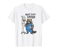 Funny Doctor Nurse Night Shift Survivor Raccoon Caffeine IV T-Shirt