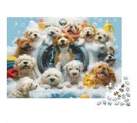 Funny Dog Bath Time 1000pcs Jigsaws Puzzle for Adults 14+, Recycled Cardboard Material, Cute Puppies, Mental Workout Leisure Activity, Home Decor Wall Art for Home 52x38cm/1000pcs