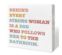 Funny Dog Bathroom Desk Decor, A Dog Who Follows Her, Dog Decor for Home Bathroom Dog Lovers Desk Decoration for Toilet, Dog Lovers Gifts for Women Girl, Dog Mom Gifts, Wooden Box Sign