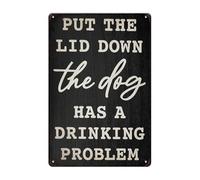 Funny Dog Bathroom Sign Decor - Put The Lid Down The Dog Has A Drinking Problem, Vintage Dog Bathroom Wall Art, Retro Washroom Toilet Aluminum Plaque 30x40 CM
