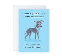 Funny Dog Birthday Card - Bum Lick Whippet - Greeting and Laughther for Pet Lovers Friends Fur Mum Dad Daughter Son Sister Brother Auntie Uncle Niece Nephew Colleague Women Men -Comes with Stickers