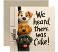 Funny Dog Birthday Card, 'Heard There Was Cake' Cute Design - Square, Blank Inside with Premium Envelope