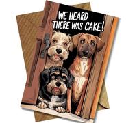 Funny Dog Birthday Card - We Heard There Was Cake - 9 x 6 Inches