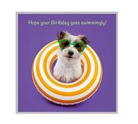 Funny Dog Birthday Card with Swimming Pool Float Design, 12.3 x 12.3 cm Blank Inside.