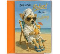 Funny Dog Birthday Greeting - Chill Relax Beach Humour Pet Lover Celebration Design Blank Inside #1877