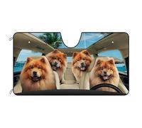 Funny Dog Car Front Windshield Sunshade Chow Chow Beach Seascape Decor Vehicle Sun Shade Visor UV Ray Reflector Sun Protector, Keep Vehicle Cool, 51" x 26.8"