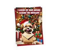 Funny Dog Christmas Card - I Licked My Bum Before Licking the Envelope - Cheeky Animal Xmas Card for Him Her Friends Colleagues XM434