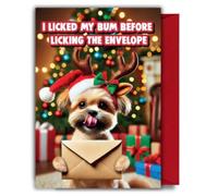 Funny Dog Christmas Card - Licked My Bum Before the Envelope XM434 | Cheeky pet humour for dog lovers, friends and family who enjoy mischievous festive jokes