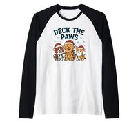 Funny Dog Christmas Design for Pet Lovers Deck The Paws Pun Raglan Baseball Tee