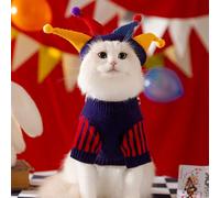 Funny Dog Clown Costume with Joker Hat - Halloween Outfit for Small Medium Dogs and Cats, Jester Circus Pet Sweater Cosplay(blue,S)