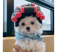 Funny Dog Curler Wig Costume - Cute Cosplay Curly Hair Pet Hat with Pink Rollers, Soft Warm Headwear for Small Dogs Cats Party Festival Dress Up All Seasons (#1,One Size)
