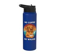 Funny Dog Drinking Coffee Lovers Dog Walker Vintage Sunset Stainless Steel Insulated Water Bottle