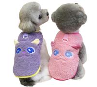 Funny Dog Flannel Pullover 2Pcs with Cute Plush Monster Pattern D-Ring Autumn Winter Puppy Clothes Doggy Costume for Christmas Halloween Pajamas Outfit Pet Coat (Pink + Purple, X-Small)