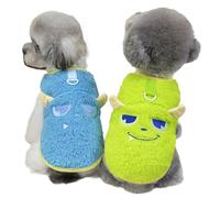 Funny Dog Flannel Pullover 2Pcs with Cute Plush Monster Pattern D-Ring Autumn Winter Puppy Clothes Doggy Costume for Christmas Halloween Pajamas Outfit Pet Coat (Blue + Green, Small)