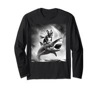 Funny Dog French Bulldog Riding a Shark in Tornado Meme Long Sleeve T-Shirt