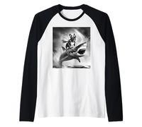 Funny Dog French Bulldog Riding a Shark in Tornado Meme Raglan Baseball Tee