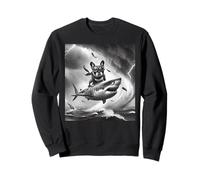 Funny Dog French Bulldog Riding a Shark in Tornado Meme Sweatshirt