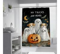 Funny Dog Ghost Shower Curtain Halloween Pumpkin Moon Night Bath 200x220cm