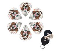 funny dog Guitar Picks 6 Pack, 0.71mm Thickness Celluloid Bass Pick with Leather Guitar Pick Holder Keychain Abstract Art Pics Plectrum for Acoustic Electric Guitar, Ukulele, Bass