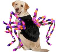 Funny Dog Halloween Outfits - Light Up Spider Costume, Furry Giant Simulation Spiders Halloween Costume For Medium Large Dogs Funny Cosplay Outfits Festival Party & Celebration Photo Props