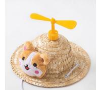 Funny Dog Hat Set - Adjustable Sombrero & Propeller Hat Made of Straw, Mexican Party Hats for Small Dogs & Puppies (Photo Shooting & Walking (Dog + Bamboo Dragonfly)