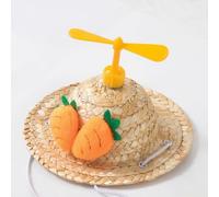 Funny Dog Hat Set - Adjustable Sombrero & Propeller Hat Made of Straw, Mexican Party Hats for Small Dogs & Puppies (Photo Shooting & Walking (Carrot + Bamboo Dragonfly)