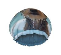 Funny Dog in Bathtub Shower Cap for Women Double Layers Thick Hair Caps Reusable Waterproof Bath Caps with Elastic Band Hair Hat Washable Shower Hat for Men Women Spa Salon