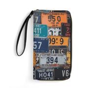 Funny Dog in Bathtub Wallets for Women Long Wristlet Leather Wallets with Zipper Holder Large Capacity Coin Pocket, License Plate, 19.7x10.5cm, Modern