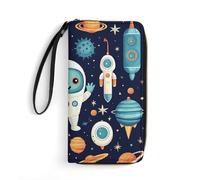 Funny Dog in Bathtub Womens Wallet PU Leather Zip Around Wallet Clutch Wristlet Travel Long Purse for Women Card Organizer, Robot Style Pictures, 19.7x10.5cm