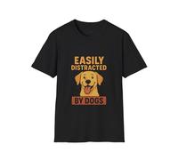 Funny Dog Lover T-Shirt - Easily Distracted by Dogs - Cute Cartoon Dog Graphic Tee for Men, Women, Pet Owners 100% Cotton (UK, Alpha, 3XL, Regular, Regular)