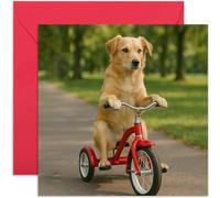 Funny Dog on Tricycle Birthday Card, Just Because, Thinking of You - Square, Blank Inside with Premium Envelope