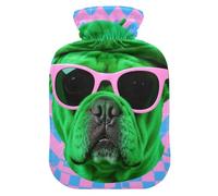 Funny Dog Pink and Blue Stripes Pop Art Travel hot Water Bottle with Soft Cover, 2L hot compresses for The Body for Sore Muscle, Sore Muscle, Bolsa para cólicos menstruales