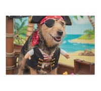 Funny Dog Pirate 1000 Piece Puzzles for Adults Jigsaw Funny Puzzle Game Gifts Winter Scene Puzzle Animal Art Puzzle, 29.5x19.7 Inch