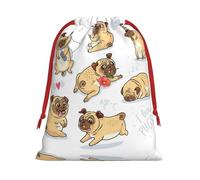 Funny Dog Print Santa Sack Drawstring Bags For Presents, Reusable Plush Holiday Fabric Gift Bags- L Size