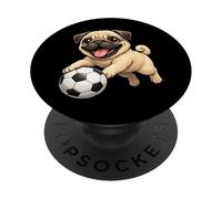 Funny Dog Pug With A Soccer Ball PopSockets Adhesive PopGrip