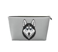 Funny Dog Puppy Siberian Husky Womens Travel Makeup Bags Leather Cosmetic Bags Toiletry Organizer Pouch with Zipper
