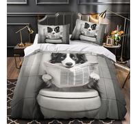 Funny dog reading 3D Digital Print Comforter Cover 3-Piece Premium Microfibre Stain-Resistant Comedy pet humor Quilt Cover 2 Pillow Shams Zippered Closure Bed Ensemble Family & Guests (135x200cm)