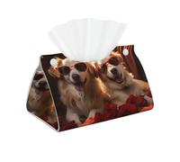 Funny Dog Rose Tissue Box Cover Pu Leather Tissue Holder Long Decorative Organizer For Office Car Home Bathroom Napkins and Facial Dispenser