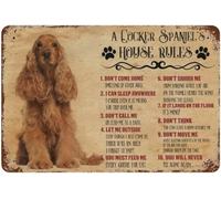 Funny Dog Rules Metal Tin Sign A Cocker Spaniel's House Rules Wall Art Rustic Farmhouse Dog Signs With Sayings Tin Sign Kitchen Wall Poster Cafe Bar Man Cave Art Christmas Decoration 8 x 12 Inches