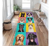 Funny Dog Runner Rug 65 x 240 cm Long Washable, Cute Cat Kitten Runner Rug for Hallway Non Slip Carpet, Kitchen Entryway Hall Bedroom Decor, Soft Low Pile oU&D340