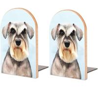 Funny Dog Schnauzer Head Book Ends Heavy Duty Wood Bookends for Shelves Sturdy Non Skid Decorative Book Holders for Office Home Kitchen Library