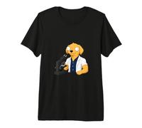 Funny Dog Scientist as a Goofy & Golden Using a Microscope Premium T-Shirt