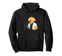 Funny dog scientist as a goofy & golden using a microscope Pullover Hoodie
