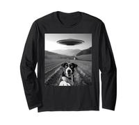 Funny Dog Selfie UFO Alien Abduction Ironic Meme Men Women Long Sleeve T-Shirt