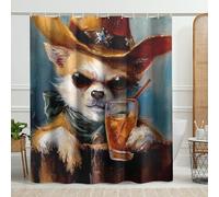 Funny Dog Shower Curtain with Hooks Cool Cowboy Western Chihuahua Animal Mexican Wooden Fence Brown Polyester Bathroom Accessories Teen boy Man Indoor stall Bathtub Toilet Shower Curtain 72x72inch