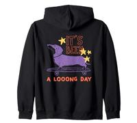 Funny Dog Skateboarding Dachshund It's Been A LOOONG DAY Zip Hoodie
