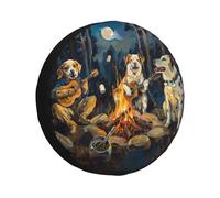Funny Dog Spare Tire Cover Wheel Protectors for Decoration and Weather Protection Dog Playing Guitar Around Campfire Universal Wheel Covers for Trailers Rv SUV Truck Camper Travel Trailer 17 Inch