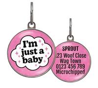 Funny Dog Tag - UK Made - Customised, 36 Colour Options, 2 Sizes for Dogs & Cats - I’m Just A Baby - Waterproof, Double-Sided Pet ID - Cute Dog Name Tag