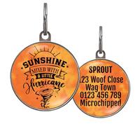 Funny Dog Tag - UK Made - Customised, 36 Colour Options, 2 Sizes for Dogs & Cats - Sunshine Mixed with a Little Hurricane - Waterproof, Double-Sided Pet ID - Sassy Dog Name Tag