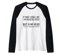 Funny Dog Walker Quote Managing Mischief Design Raglan Baseball Tee